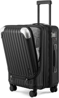 LEVEL8 Grace Hard Shell Carry on Luggage with Front Compartment, 20 Inch Expandable Suitcases with Wheels, Lightweight Carry-on Suitcase for Airplane, Tsa Lock, Black