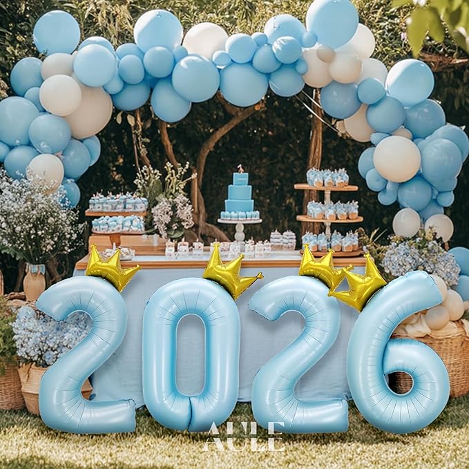 AULE 40 Inch Big Light Blue 3 Balloon Number with Crown Large Foil Helium Number Balloons 0-9 Jumbo Giant Happy 3rd Birthday Party Decorations Huge Mylar Anniversary Party Supplies