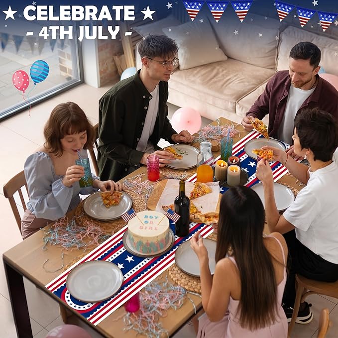 OHOME 4th of July Decorations - Patriotic USA Stars Table Runner for Home | Memorial Day Decorations - 250 America Anniversary Fourth of July Accessories Decor Party Supplies Indoor Outdoor