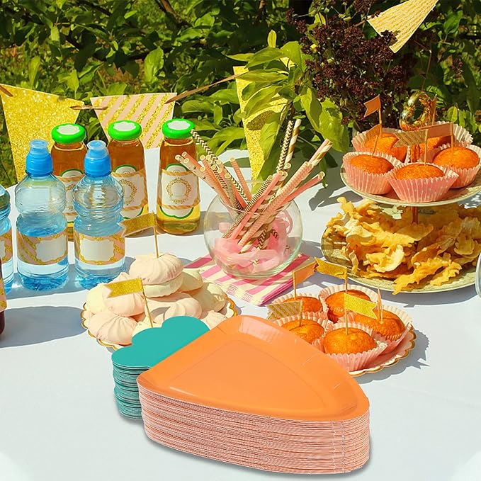Augisteen 48 PCS Easter Paper Plates Carrot Shape Disposable Plates Easter Spring Party Dessert Plate Cute Paper Plate for Holiday Party Supplies Home Dining Table Decor