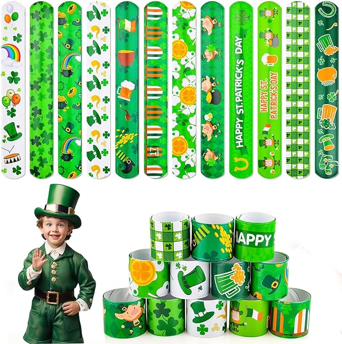 36 PCS St Patrick's Day Slap Bracelets Kids Party Favors, Bulk Snap Bracelet St Patrick's Day Party Favors Supplies for kids&teens Gifts Teacher Classroom School Favors Prizes