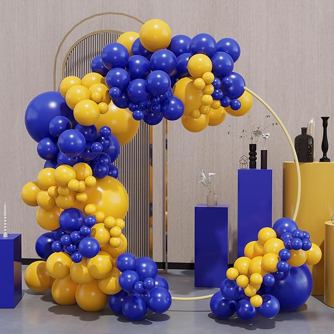Blue and Yellow Balloon Arch Kit-134pcs Royal Blue and Lemon Yellow Balloons Garland for Boy One Oh Baby Shower Bridal Shower Gender Reveal Graduation Birthday Party Decorations.