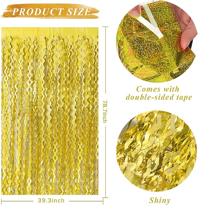Gold Backdrop Birthday Decorations Foil Curtain Backdrop Gold Streamers Dance Party Decorations Photo Booth Props for Bachelorette Decorations Christmas Halloween New Years Eve Party Supplies