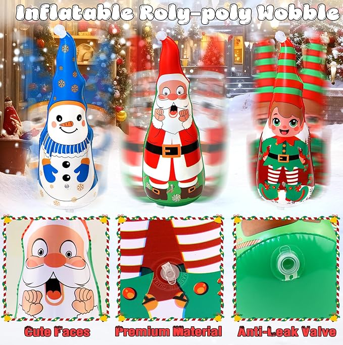 Christmas Games Gifts for Kids Family, Christmas Inflatable Santa, Snowman & Elf Ring Toss Game Set, Office Party Favors Supplies, Indoor Outdoor Carnival Party Decorations Toys
