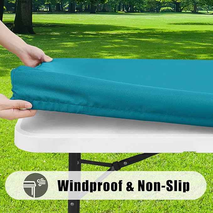 Smiry 2 Pack Rectangle Picnic Table Cloth, Waterproof Elastic Fitted Tablecloths, Washable Polyester Rectangular Patio Table Cover for Camping, Indoor and Outdoor (Teal, 24"x48")