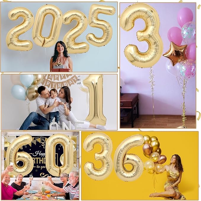 40 inch White Gold Number Balloon Giant Foil Helium Balloons Champagne Gold Number 8 Balloon for 8th Birthday Party Decorations