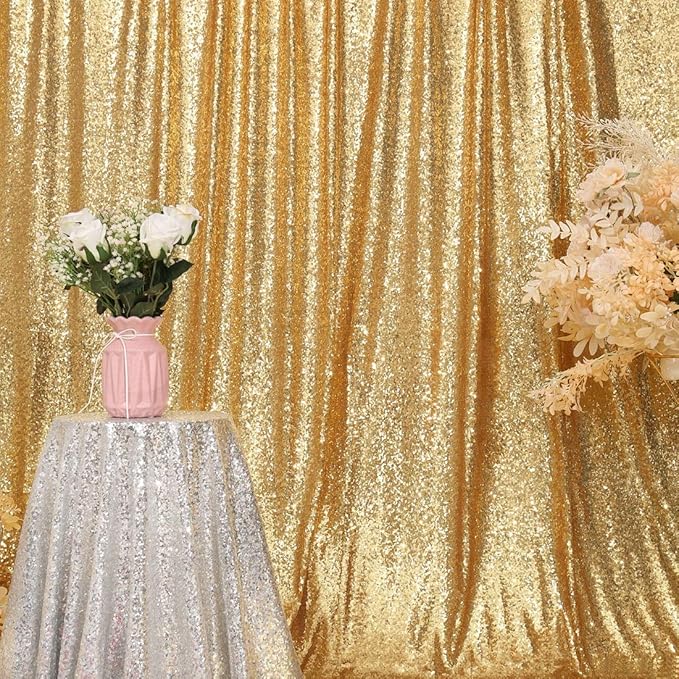 Juya Delight 8ft x 8ft New Gold Sequin Backdrop Curtain for Party Festival Wedding Photography