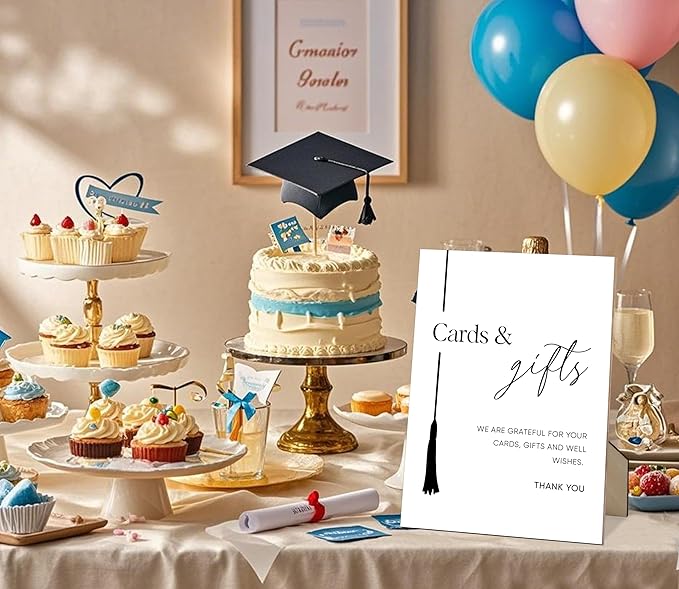 Cards and Gifts Sign for Graduation, 8×11" Graduation Tassel Wooden Sign With Stand, 2025 Graduation Party Decorations Centerpieces for Tables, Congrats Grad Party Favors Supplies