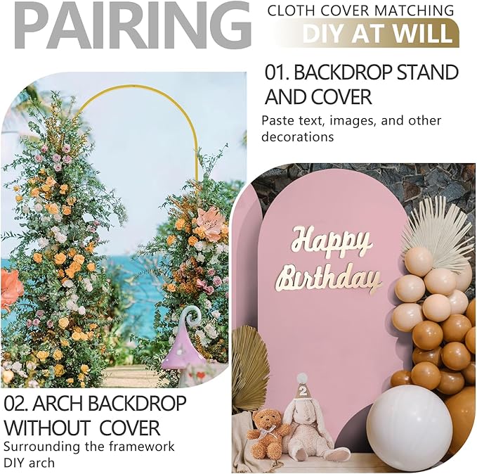Arch Backdrop Stand and Cover Set, Metal Balloon Arch Backdrop 6.6ft, Gold Arched Stand Frame for Wedding, Parties,Birthday, Backdrop Decorations (Pale Pink,6.6ft)