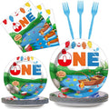96 Pcs Ofishally One Birthday Party Paper Plate and Napkins Gone Fishing 1st Party Party Decorations Little Fisherman Tableware Set Disposable The Big One Birthday Supplies for Party Favors 24 Guests