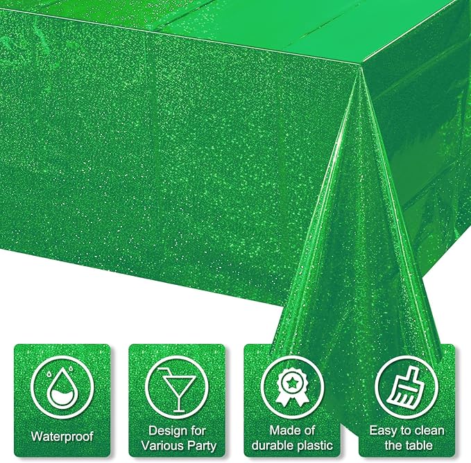6 Pack Iridescent Green Plastic Tablecloths, Shiny Disposable Laser Rectangle Table Covers, Holographic Foil Tablecloth for St. Patrick's Day Birthday Christmas Witch Theme Party, 54x108Inch