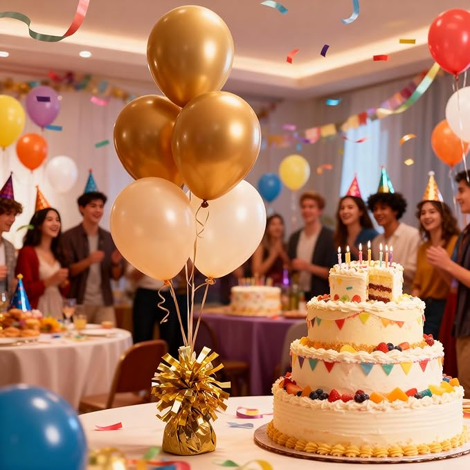 Aluminum Foil Balloon Weights for Parties (6 pcs) - 0.31lb (140g) Each - Premium Balloon Anchors for Birthday, Wedding, Dinner, Indoor & Outdoor Decorations(Gold 6pcs)