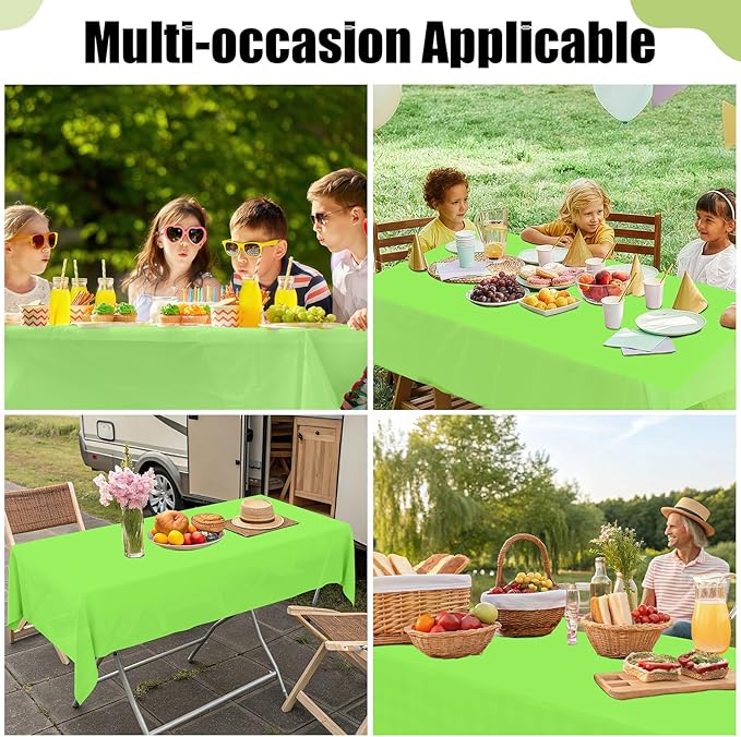 Smiry Disposable Table Cloth - 6 Pack, 54 x 108 Inch Waterproof Rectangle Tablecloths for Parties, Decorative Plastic Table Cover, Leakproof & Sturdy, Lime Green