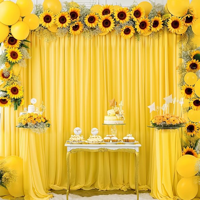 8x10FT Yellow Backdrop Curtains for Wedding Parties, Wrinkle Free Polyester Photography Backdrop Drapes for Wedding Baby Shower Birthday Parties Stage Background Stand Decorations 4x10ft,2 Panels