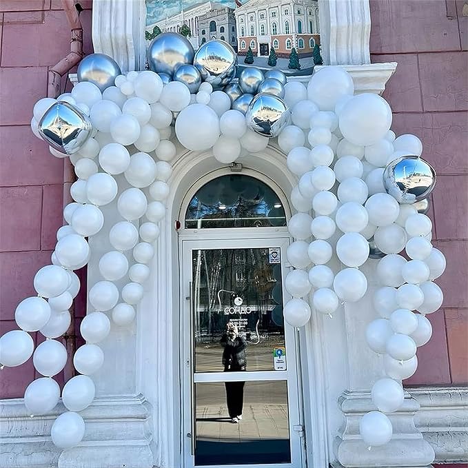 White Quick Link Balloons, 120PCS Linking Balloons for Making Balloon Wall Balloon Arch Balloon Chains, Pearl Balloons for Wedding Birthday Baby Shower Graduation Grad Party Decorations (6+10inch)