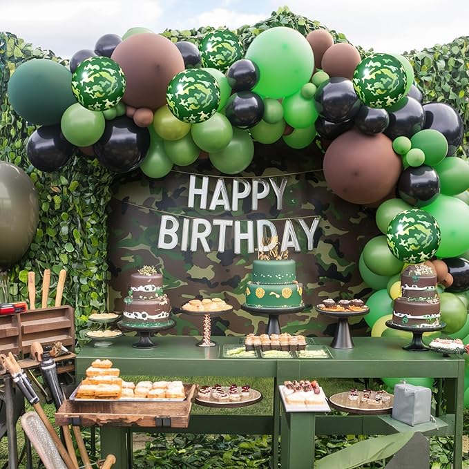 Camouflage Balloon Arch Kit,Camo Drak Green Avocado Green Black Balloons for Boys Kids Soldier Birthday Hunting Party Camping Jungle Safari Theme Baby Shower Party Decorations