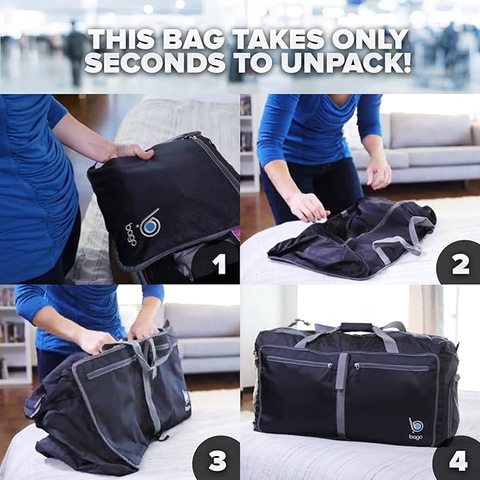 Bago Large Duffle Bag for Travel Women & Men. Durable Lightweight Foldable Travel Duffel Bags For Traveling Women. 100L Duffle Bags for Overnight Bag With Shoe Compartment Collapsible Weekender duffel