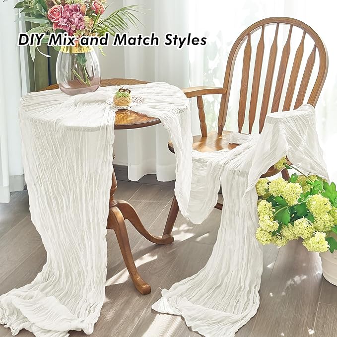 IVAPUPU 6 Pcs Cheesecloth Table Runner - 10ft Ivory White Easter Spring Boho Gauze Cheese Cloth Table Runners for Baby Shower Decoration Wedding Party Garden Farmhouse Decor