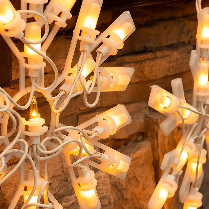 Dazzle Bright Christmas Snowflake Lights Outdoor,100 Count 8.5FT Connectable Waterproof Christmas Icicle Lights with 6 Drops Plug in for Indoor Xmas Yard Home Decorations (Warm White)