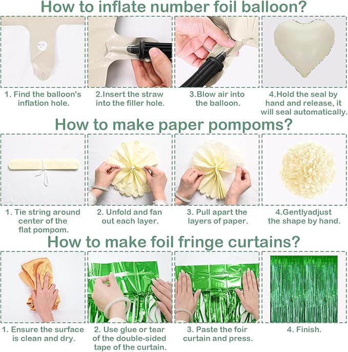 Sage Green 30th Birthday Decorations for Him Gold Number 30 Balloon Nude Gold Happy Birthday Banner Fringe Curtain Paper Pom Poms Olive Green Cream White Sand Star Foil Balloons Party Decor