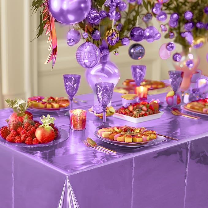1 Piece Light Purple Foil Tablecloth 54*72inch Plastic Birthday Party Table Cloths Disposable Waterproof Table Cover for Halloween Bridal Shower Wedding Anniversary Baby Shower Elegant Party Supplies