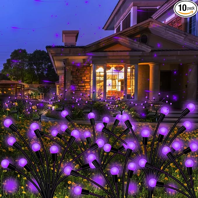 Kohlrabi Solar Garden Lights Outdoor, 10 Pack 80 LED Solar Purple Firefly Lights Waterproof, Sway by Wind, Halloween Swaying Light for Yard Patio Backyard Garden Planter Flower Bed Pathway Decoration