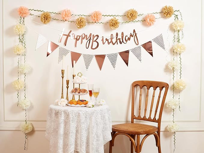 2 Pc Champagne Hanging Paper Flower Garland, 8.2 FT Ombre Tissue Paper Flower Garland, Champagne Gradient Pom Pom Garland for Wedding Backdrop Bridal Shower Engagement Party