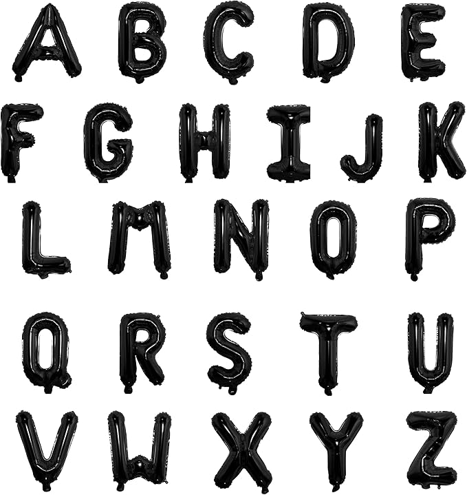16 Inch Foil Mylar Balloons 26pcs Letters Balloons A-Z (Black)