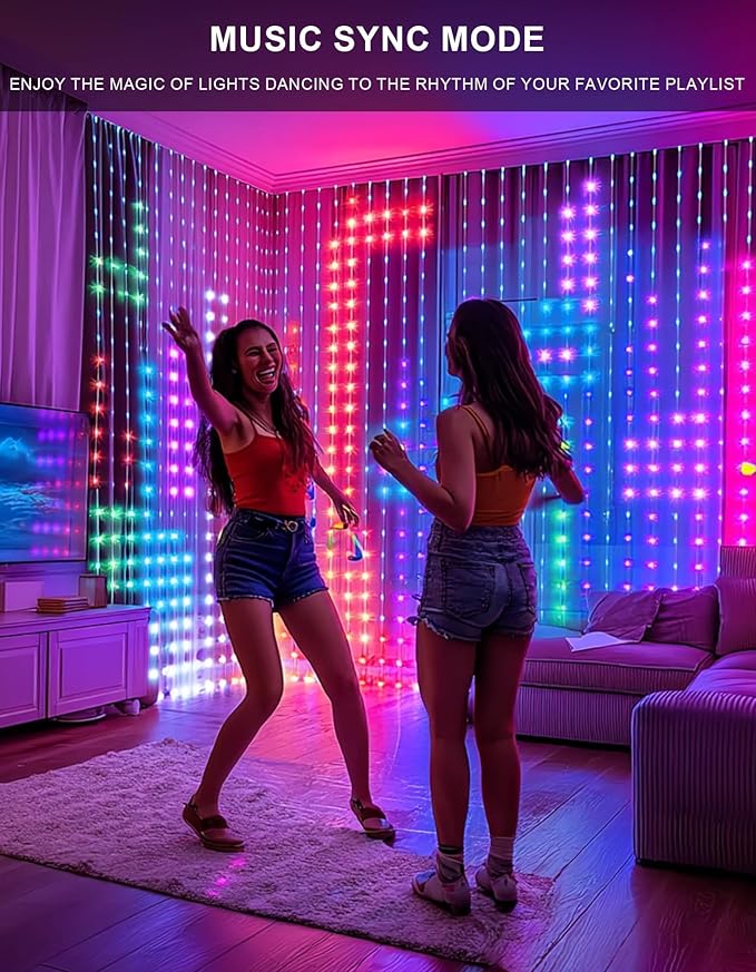 Dazzle Bright Smart Curtain Lights, 400LED 6.6FT x 6.6FT Color Changing Valentine's Day Christmas Lights with Remote & APP, Dynamic DIY Fairy String Lights for Indoor Outdoor Bedroom Decorations