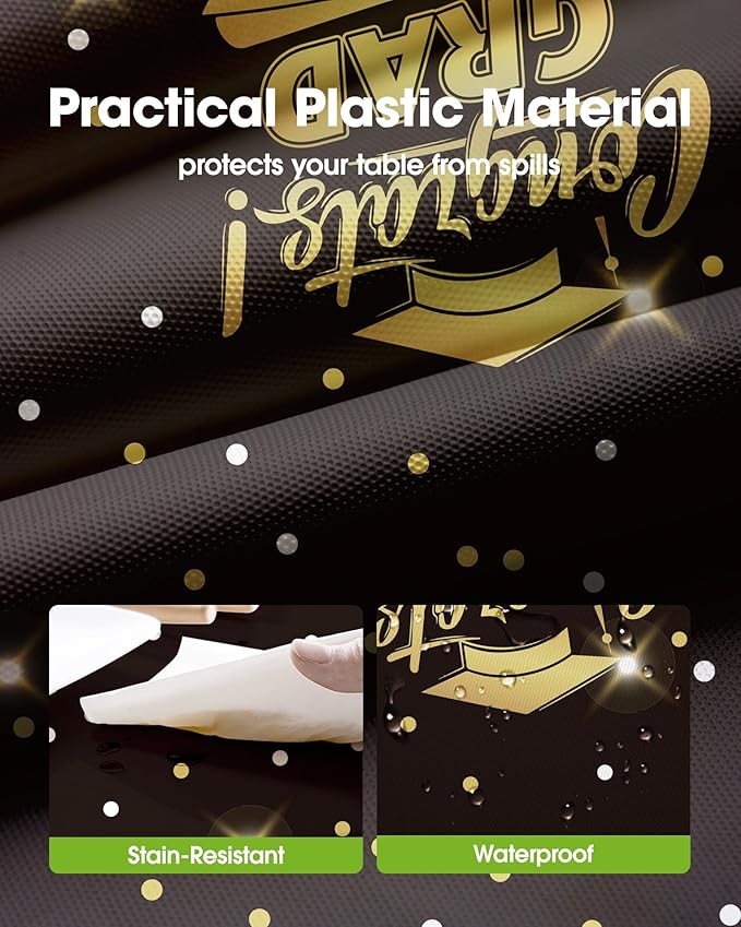 Pureegg Graduation Decorations 2026 Plastic Tablecloth Disposable 6 Pack, Class of 2026 Table Cover 54 x 108 Inch, Rectangle White Plastic Table Cloth for Party, Picnic, Graduation Black
