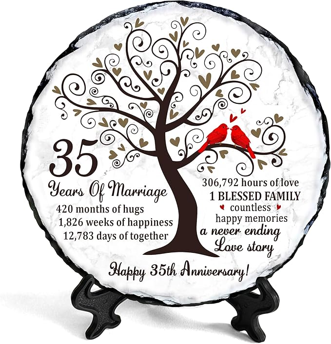 Coral Couple Slate Plate- 35th Wedding Gifts for Parents Couple - 35th Anniversary Wedding Gift Ideas - 35 Years of Marriage Decoration, Plaque, Keepsake