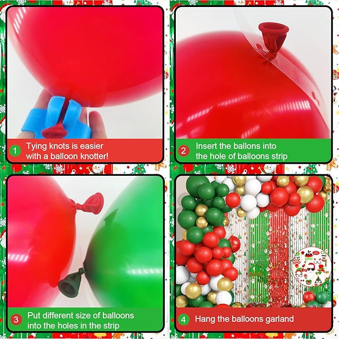 MEHOFOND 164pcs Merry Christmas Party Decorations Set, Christmas Foil Fringe Curtains, Red Green Gold Balloons Arch Garland Favors for Kids Adults Friends Ugly Sweater Party Props for Photo Supplies