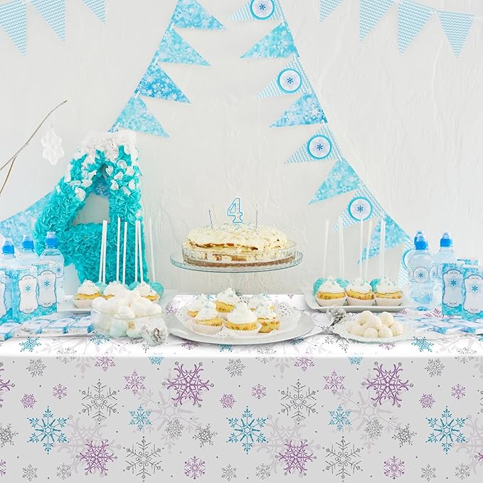3 Pieces Christmas Snowflake Party Tablecloth Decorations,Plastic Purple and Blue Winter Wonderland Table Cover for Winter Christmas Birthday Holiday Party Decorations and Supplies,54x108 inch