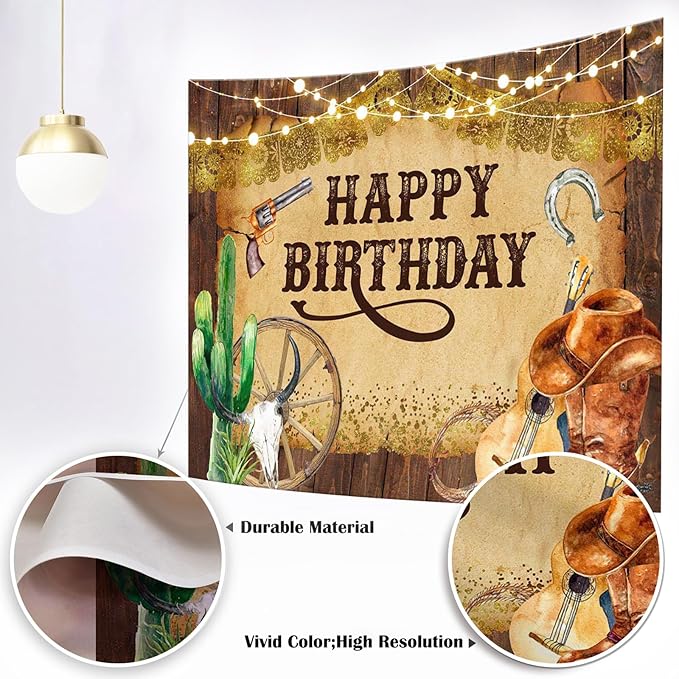 Mocsicka Western Backdrop Western Party Decorations Wild West Rodeo Cowboy Background Brown for Boys Birthday Party Supplies Banner for Photography (7x5ft (82x60 inch))