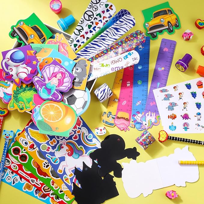 BenLouis 240Pcs Kids' Party Favors Sets Stampers Pencils Stickers School Stationery Bulk for Kids 4-8-12 Classroom Birthday Candy Goodie Bags Pinata Stuffers Rewards Gifts Supplies