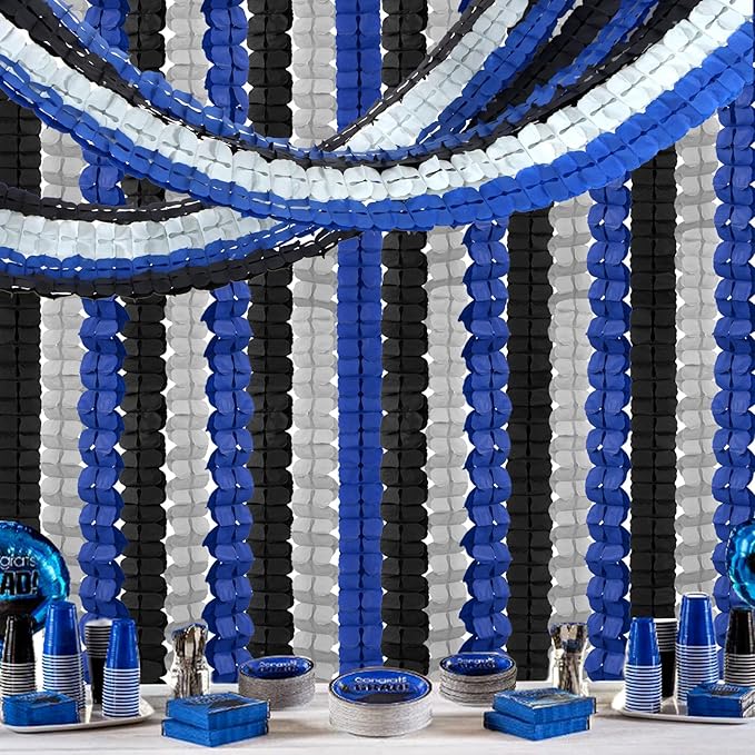Navy-Blue Black-Silver Party-Decorations Streamers Garland - 157Ft Graduation Four-Leaf Clover Hanging Banner,Men Boys Birthday Wedding Bridal Neutral Baby Shower Fathers Day Decor Hugtmr