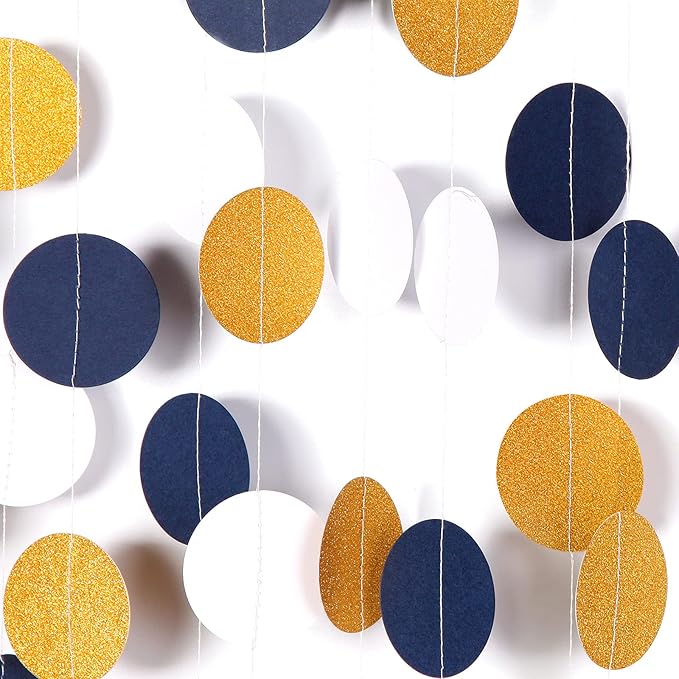 Navy-Blue White-Gold Party-Decorations Streamers Garland - 52Ft Graduation 2025 Glitter Hanging Paper Banner, Men Boy Birthday Nautical Fathers Day Baby Shower Wedding Bunting Lasting Surprise