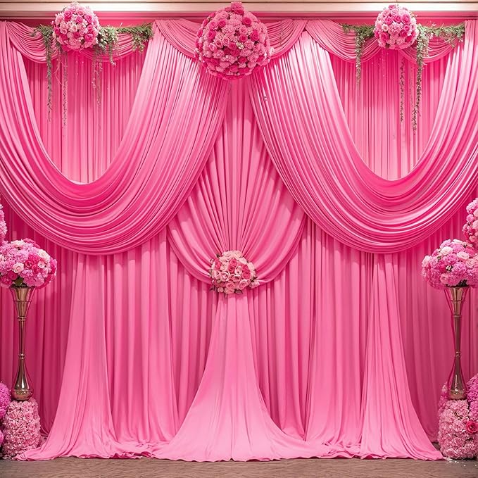 40x10FT Hot Pink Backdrop Curtains for Wedding Parties, Wrinkle Free Polyester Photography Backdrop Drapes for Wedding Baby Shower Birthday Parties Stage Background Stand Decorations 4x10ft,10 Panels