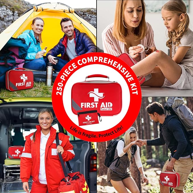 Protect Life Survival First Aid Kit for Home/Business, Camping Survival Kits | Mini Travel First Aid Kit | Camping Equipment | Small Kits for Car | Outdoor Emergency Survivals Pack - 250pcs