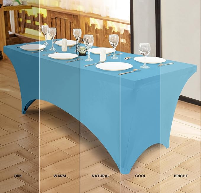 Utopia Kitchen Spandex Tablecloth 2 Pack [6FT, Blue Mist] Tight, Fitted, Washable and Wrinkle Resistant Stretch Rectangular Patio Table Cover for Event, Wedding, Banquet & Parties [72Lx30Wx30H Inch]