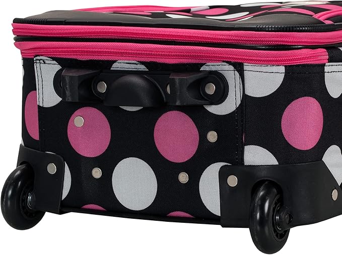 Rockland Escape 4-Piece Softside Upright Luggage Set, Telescoping Handles, Multi/Pink Dot, (14/19/24/28)