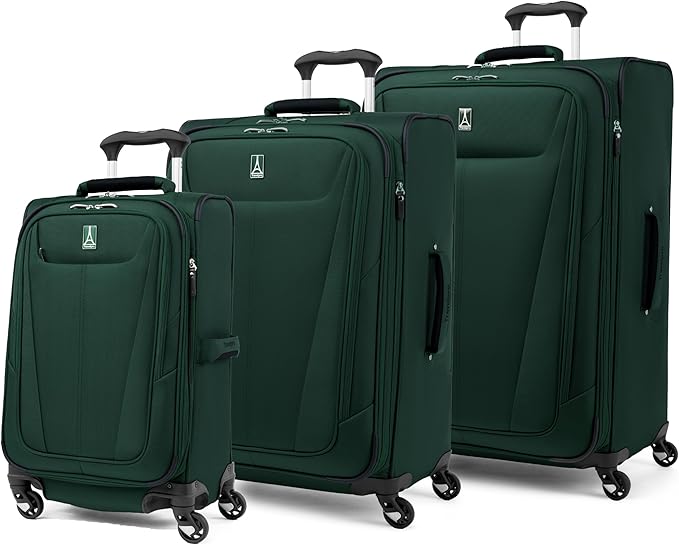 Travelpro Maxlite 5 Softside Expandable Luggage with 4 Spinner Wheels, Lightweight Suitcase, Men and Women, Forest Green, 3-Piece Set (21/25/29)