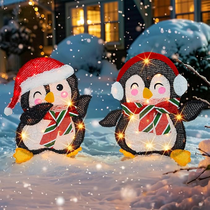 Dazzle Bright Christmas Decorations Outdoor, Set of 2 Lighted Penguins with 50 Lights, Light Up Xmas Decor for Indoor Outdoor Festive Holiday Garden Yard Lawn Patio