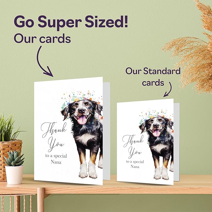 Thank You Cards for Nana - Party Dog - Thankyou Cards for Nana from Grandson Granddaughter, Heartfelt Appreciation Card 5x7 Inch Thank You So Much Greeting Cards
