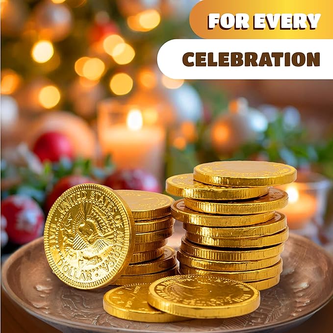 Chocolate Coins - 1 Pound Pack - 80 Count - Chocolate Gold Coins Candies for Goodie Bags, Gifting, and Party Favors - Individually Wrapped Gold Candy Treats