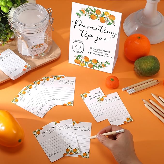 Roowest Baby Shower to Baby Advice Cards for New Parents to Be - Tip Jar Sign for New Parents 60 Parenting Advice Cards 10 HB Pencils 2 Cute Stickers 1 Pet Bottle for Guests Games(Little Cutie)
