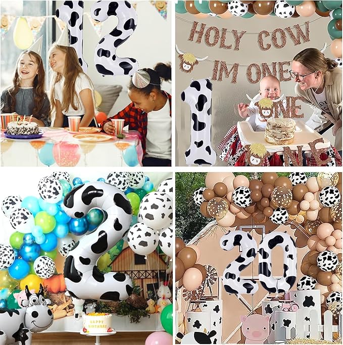 Cow Print Number Balloons, Large Foil Number 6 Balloon 40 Inch Cow Balloon for Boys Girls Birthday Decoration Cow Themed Birthday Party Decorations Farm Animal Party Supplies