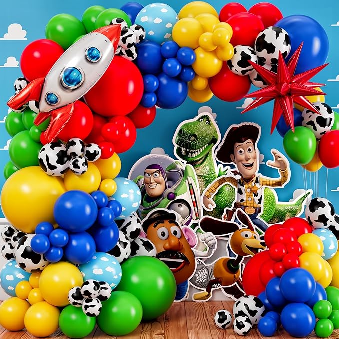 ALL-IN-1 Toy Story Balloons Arch Kit for It's A Boy Story Baby Shower Decorations Theme – Toys Story Balloon Garland Kit with Cloud & Cow Toy Story Balloons for First Boy Story Birthday Party Supplies
