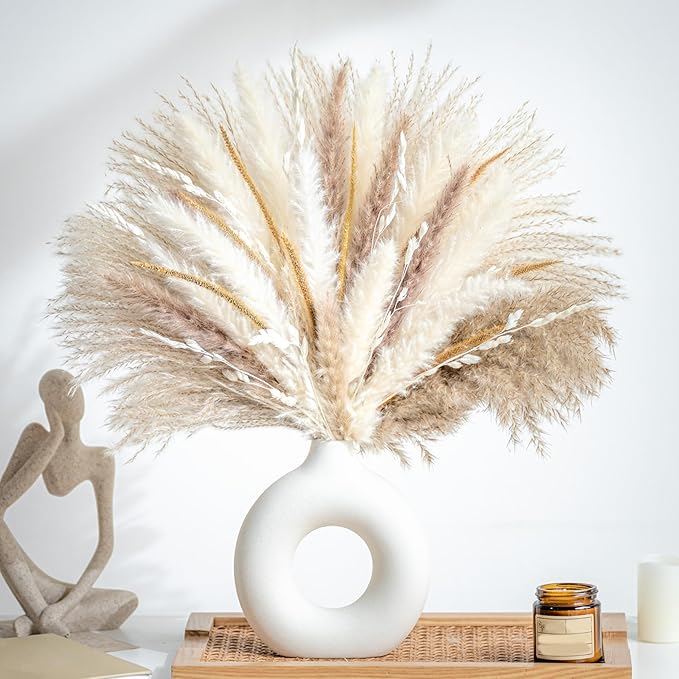 70PCS Natural Dried Pampas Grass Boho Home Decor Bouquet Phragmites Dried Flowers Bouquet for Wedding Floral Arrangements Living Room Decorations (70PCS)