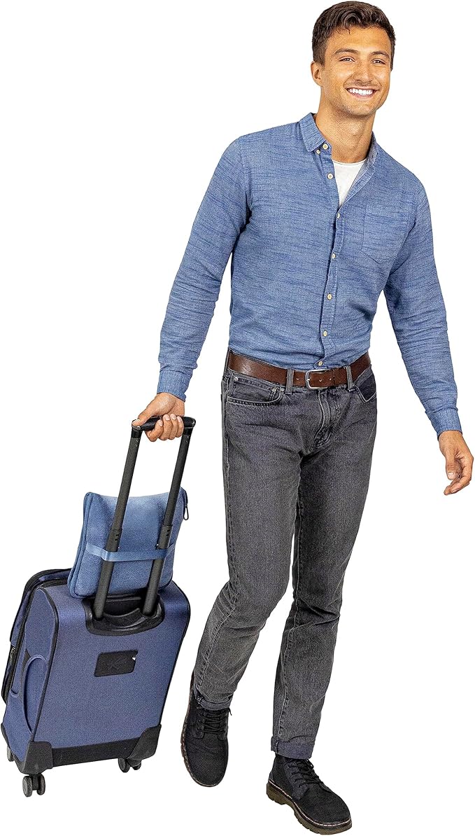 BlueHills Premium Soft Long Travel Blanket Pillow for Tall Airplane Flight Essentials Large Compact 2 in 1 Airline Throw Packable Warm Plane Traveling Comfort Accessories Grayish Blue T056